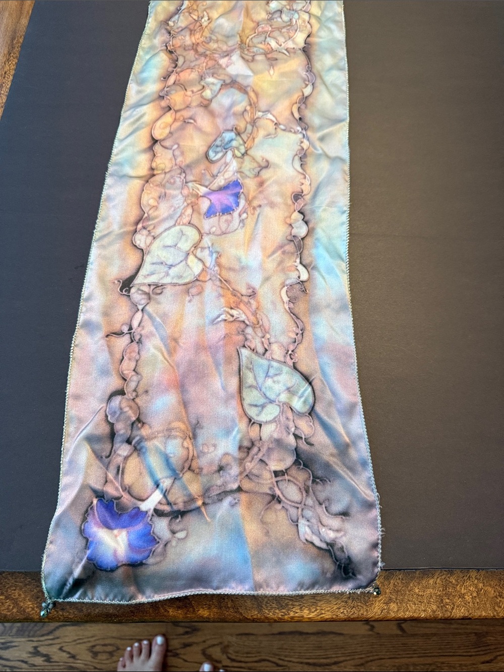 Silk-Blend Floral Watercolor Scarf Wrap in Pastel Blue and Lavender
